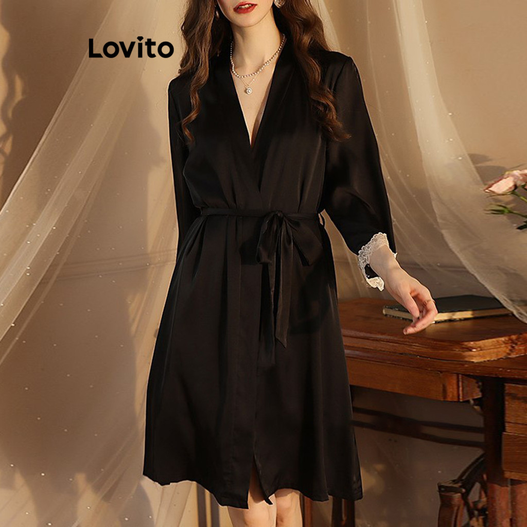 Lovito Robe casual com padrão simples para mulheres LNA81035