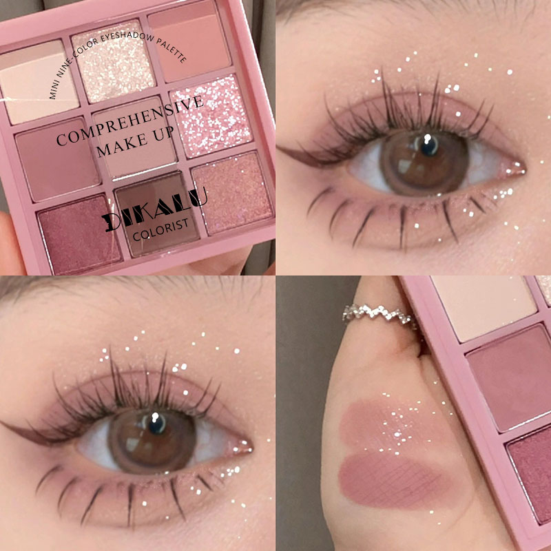 DIKALU Paleta De 9 Cores Rosa Fosco Brilhante Sombra De Olhos Festivais À Prova Dágua De Longa Duraç