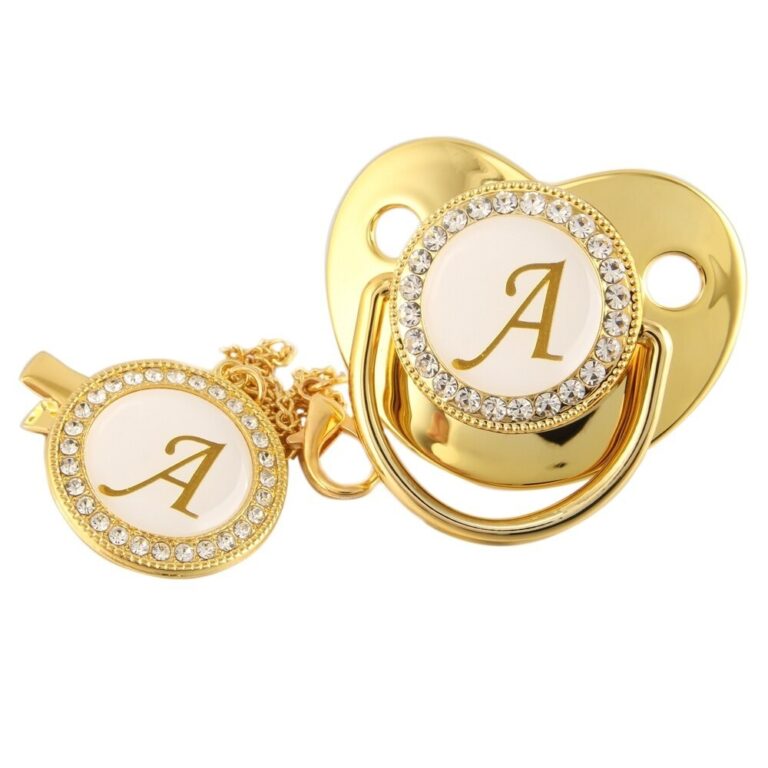 26 Carta Inicial Gold Baby Pacifier E Clipes BPA F