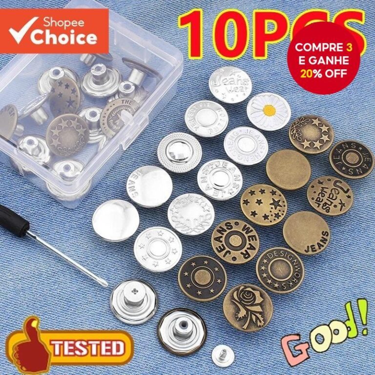 10 Peças Botão Jeans Substituição 17mm Kit De 