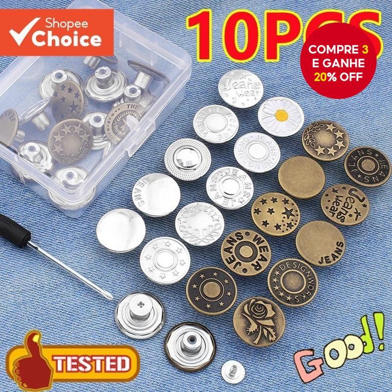 10 Peças Botão Jeans Substituição 17mm Kit De Reparo De Metal Sem Costura Conjunto De Botões Removív