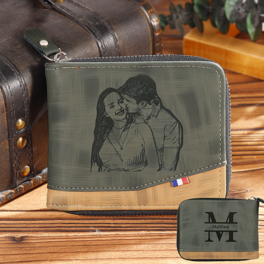 Presentes para Dia dos Pais Carteira Personalizada De Homens Com Foto Zíper Nome Texto Para Couro Pr