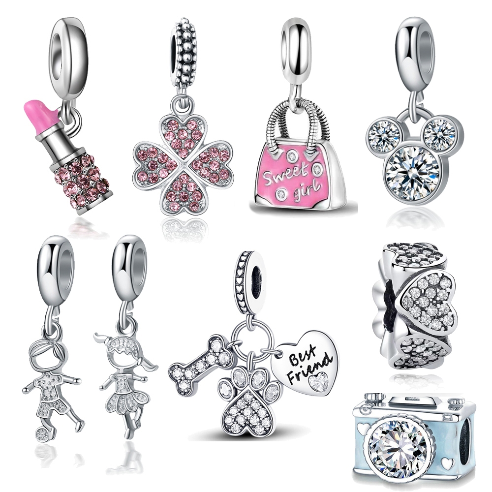 Berloque De Prata 925 Amuletos Trevo Tartaruga Marinha Cereja Pulseiras Contas Amantes Diamante Inla