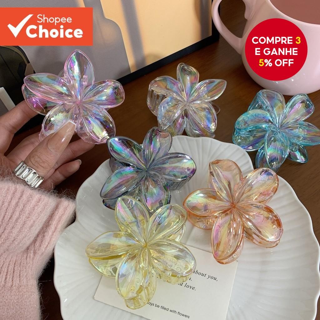 Grampo De Cabelo Frangipani Transparente-Punho De Flor Colorida Para Mulheres , Acessório De Resort