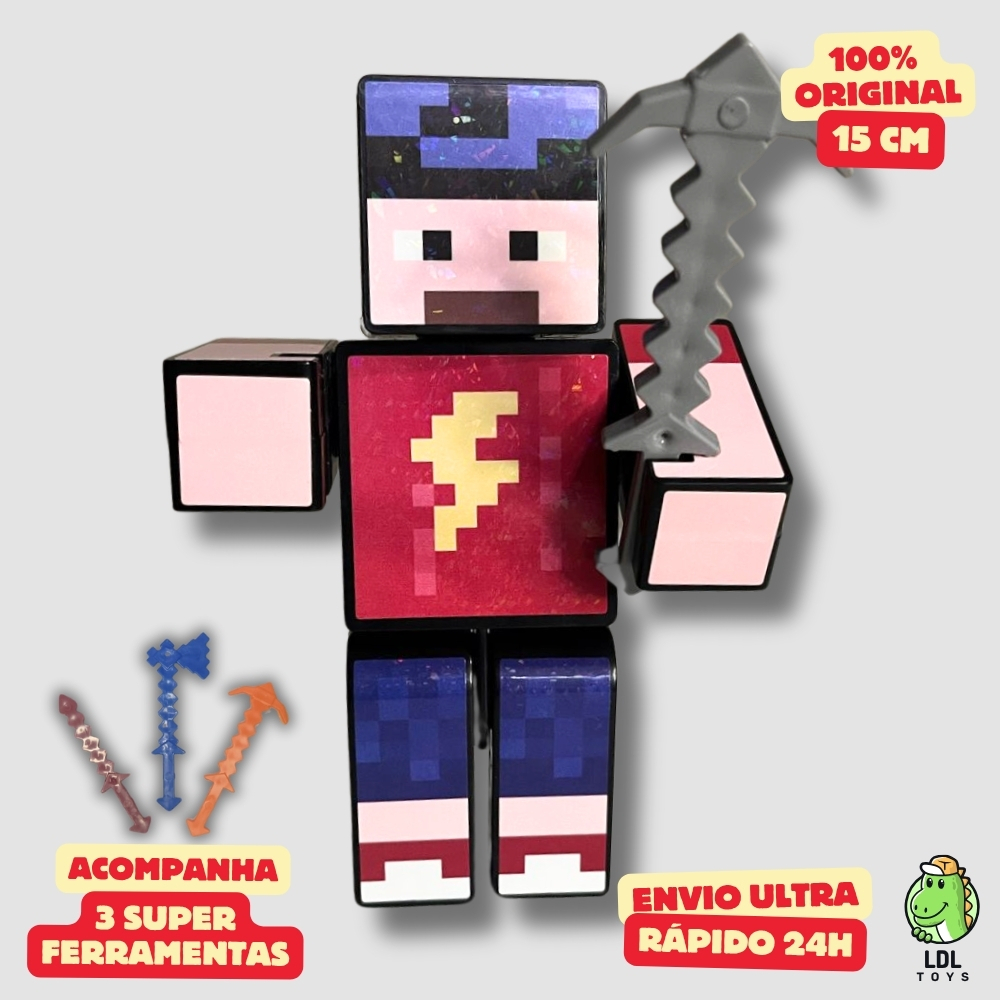 Boneco Aventuras de Mike 15cm Articulado Acompanha 3 Ferramentas Youtuber Algazarra