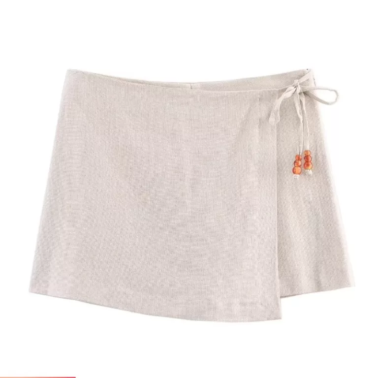 Shorts misturados de linho com contas estilo europ