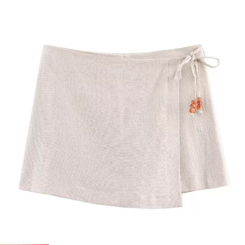 Shorts misturados de linho com contas estilo europeu americano feminino novo estilo  3390998
