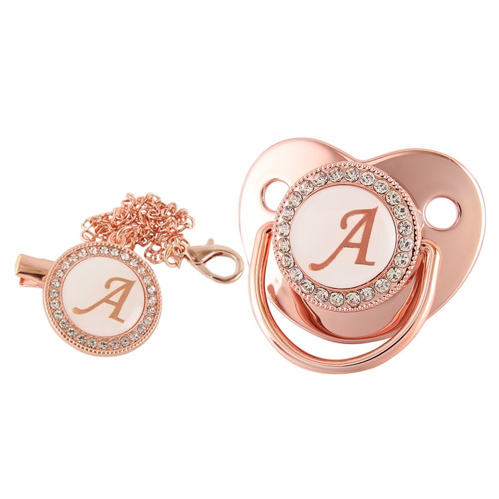 Rose Gold Baby Pacifier Com Letra De Nome Inicial , Ducha De Aniversário