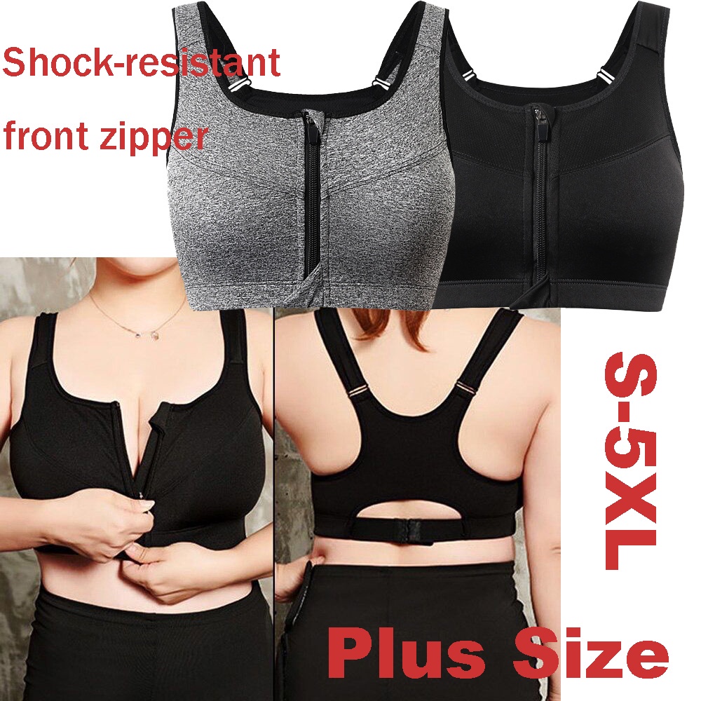 Top 5xl Sutiã Esportivo Feminino Grande Com Zíper Largo No Peito/Frente , Empurrão De Ginástica De A