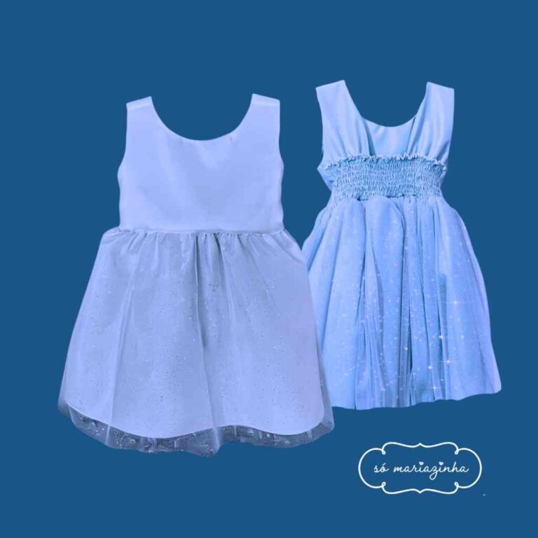 Vestido  P a G Infantil azul  Brilho Rescem nascid