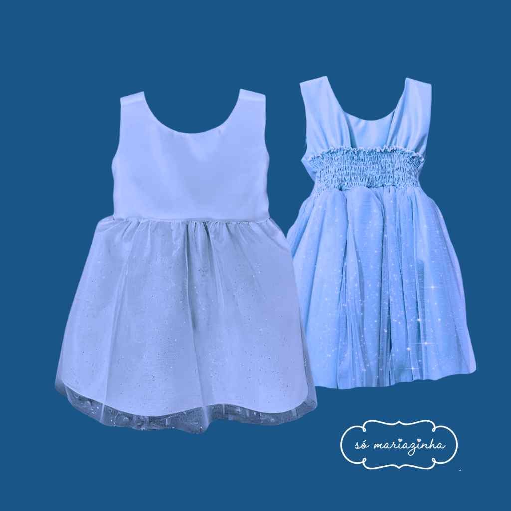 Vestido  P a G Infantil azul  Brilho Rescem nascidos RN REF4210