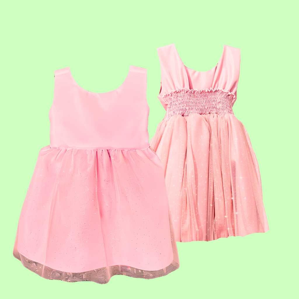 Vestido Midi P a G Infantil Rosa Brilho Rescem nascidos RN REF4210