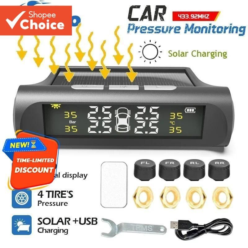 Monitor De Pressão Dos Pneus Do Carro TPMS Solar Externo Sem Fio Em Tempo Real Sensor Inteligente Pr