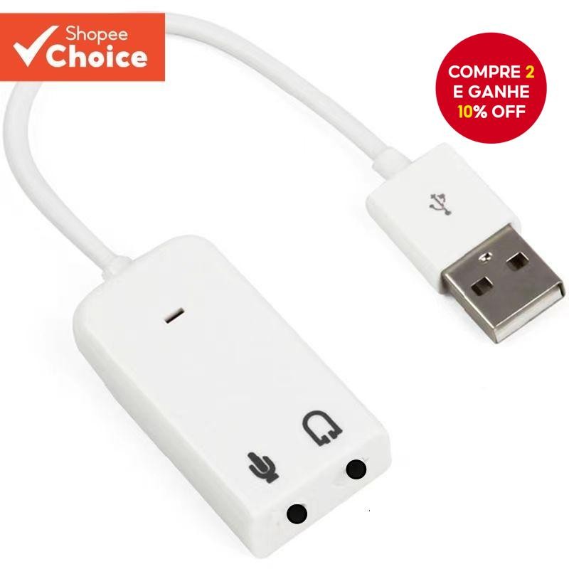 Adaptador de Áudio USB para Placa de Som Externa com Fone de Ouvido e Conector de Microfone para Win