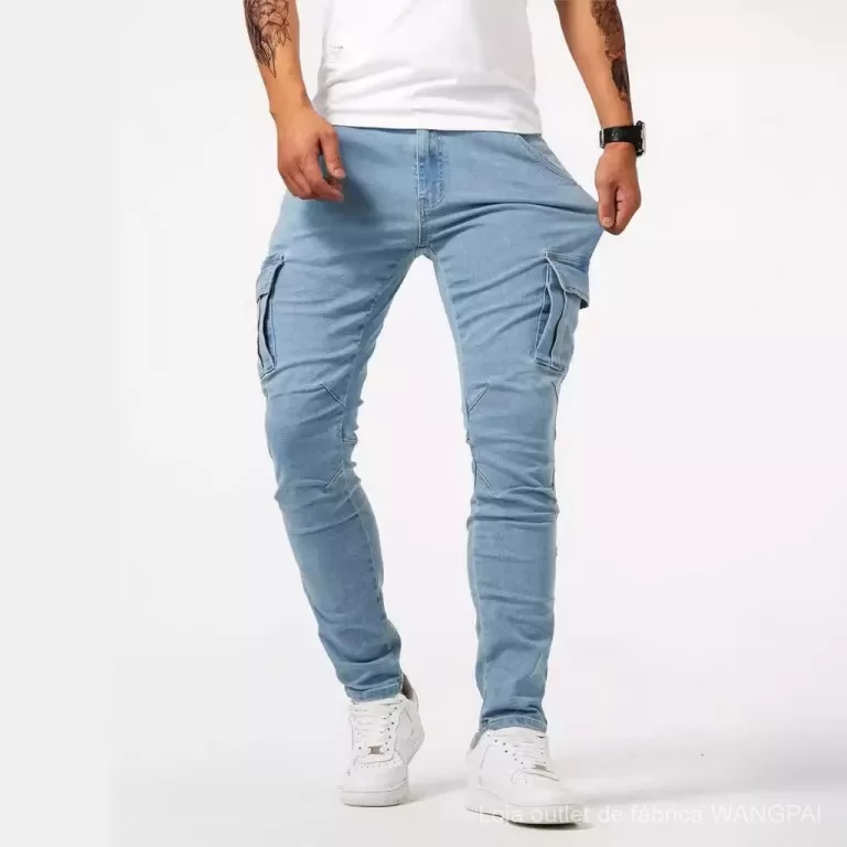 Calça Jeans Carga Masculina Bolso Lateral Skinny 