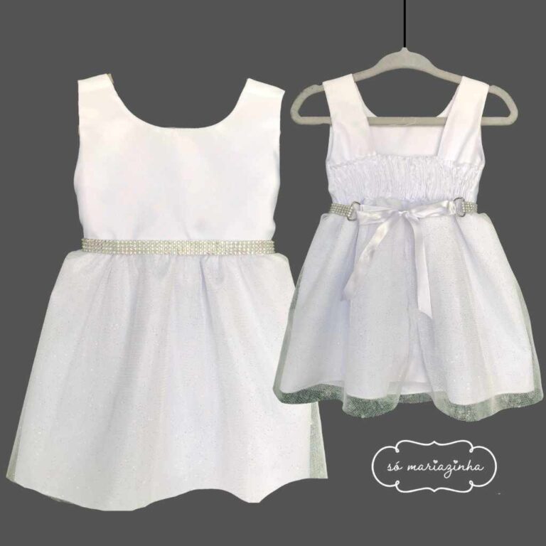 Vestido COM CINTO STRASS PRATA  P a G Infantil Bra