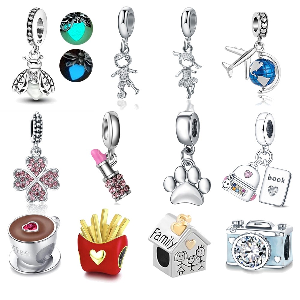 Berloque Prata 925 Dangle Charms Encantos Vagalume Luz noturna Amuletos Firefly Pingente Charme Joia