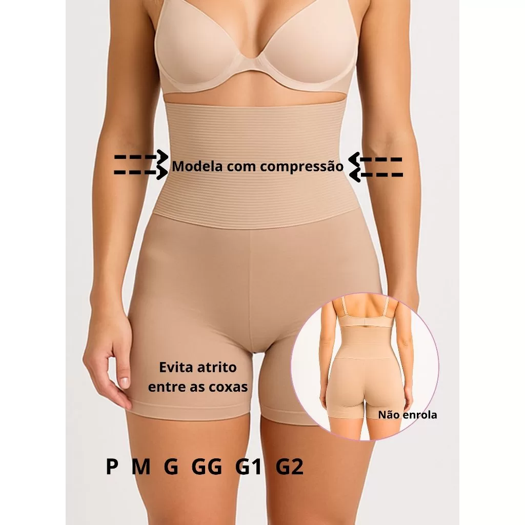 Short Cinta Modeladora Segura Barriga Bermuda Anágua Modelador Afina Cintura Cós Alto Compressão