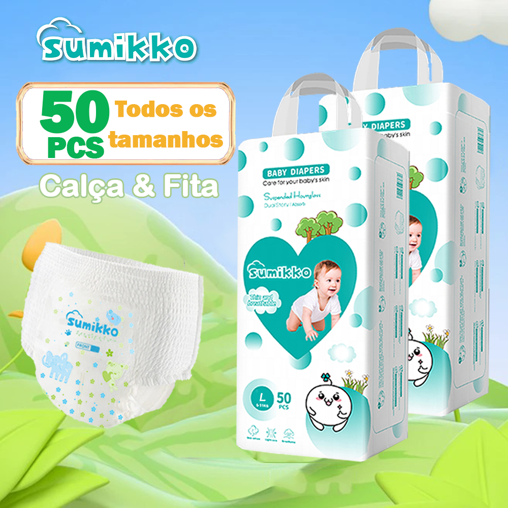 SUMIKKO 50 e 100 unidades Infantil Calça Fraldas Ajustável total max Baby P/M/G/XG/XXG/XXXG