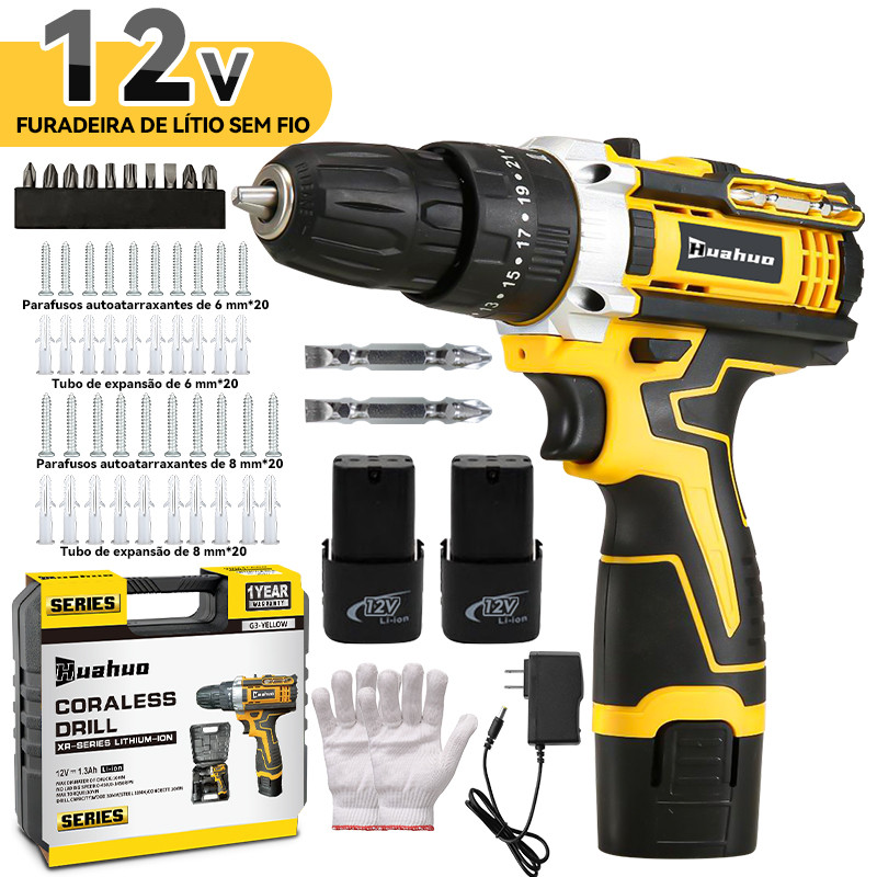 110V/220VParafusadeira Furadeira 12V 2 Baterias Sem Fio Impacto Com Maleta Completo.