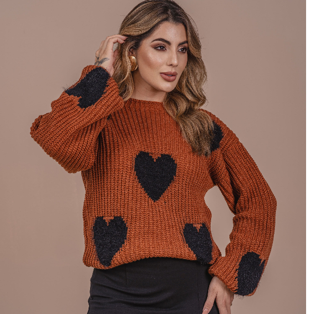 Blusa Ferrugem de Coração Pelinho Feminina Tric
