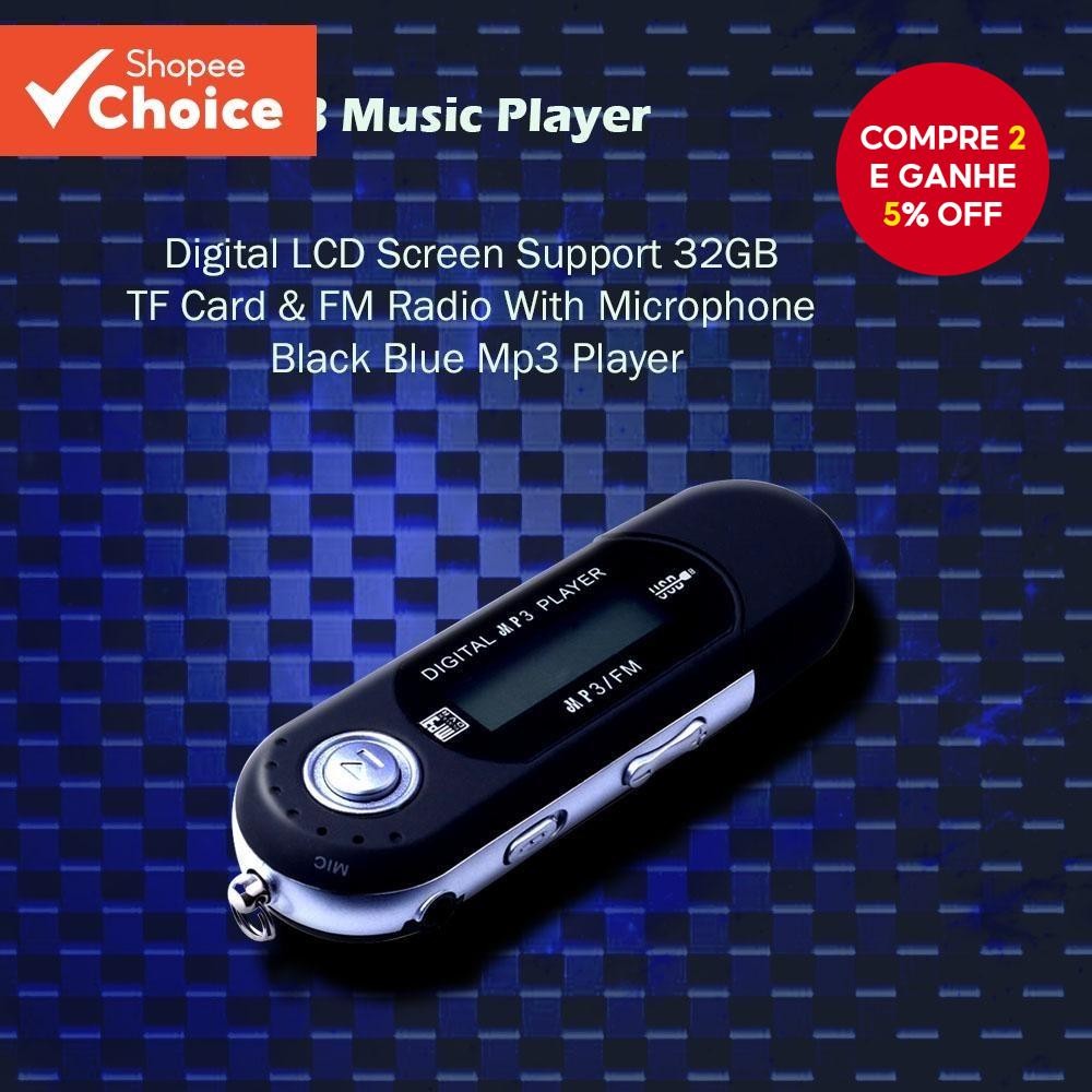 1 Mini USB Mp3 player De Música Suporte Digital De Tela LCD 32GB tf Cassete FM Rádio Black/blue/red/