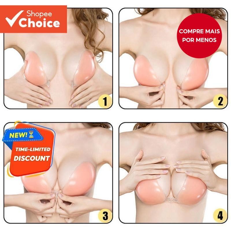 Sutiã Push-Up Oval-Copos De Silicone Nude (Tamanhos Ac , Sem Alças E À Prova Dágua)