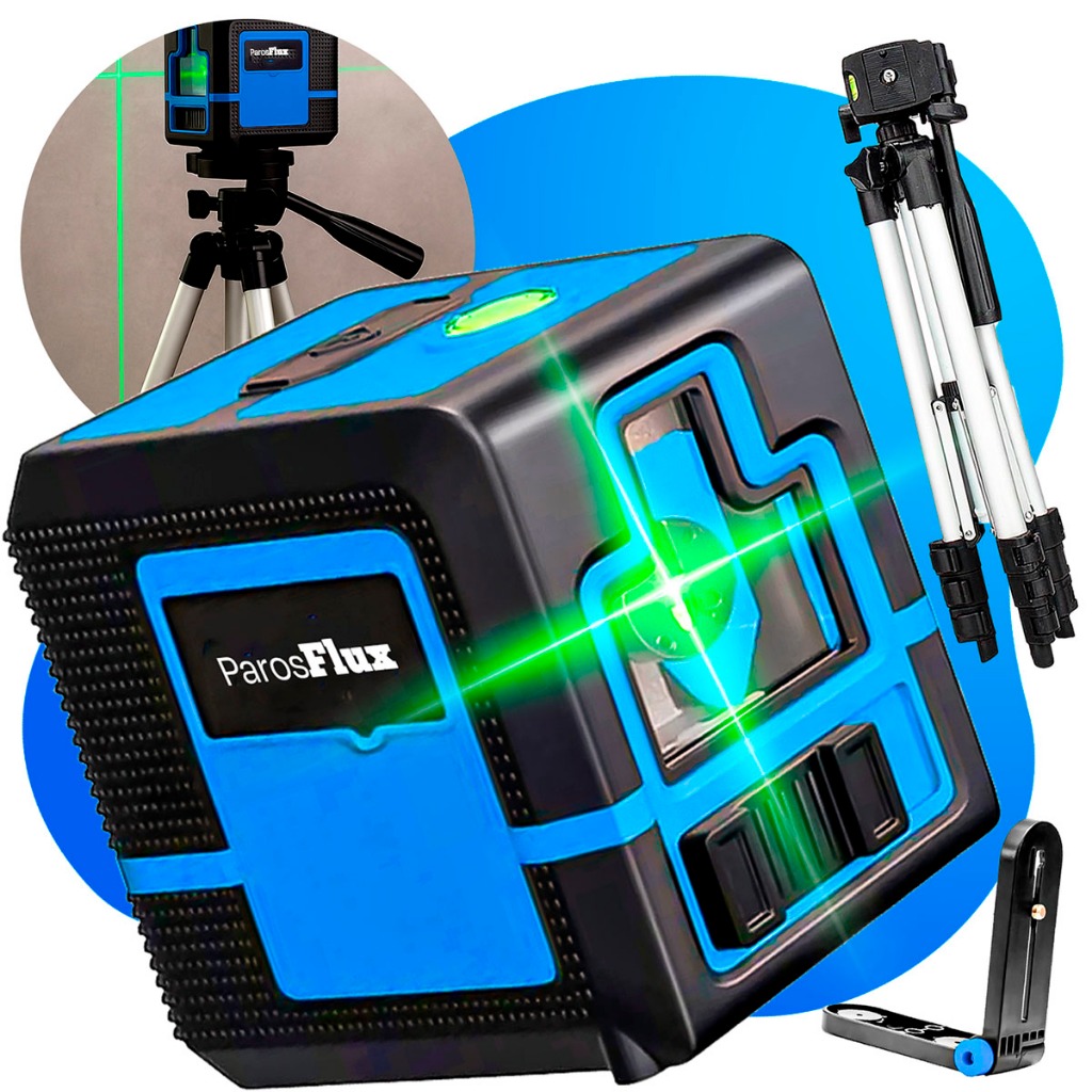 Nivelador Nível A Laser Verde Esquadro + Suporte + Tripé Profissional Recarregável 20m Metros 2 Linh