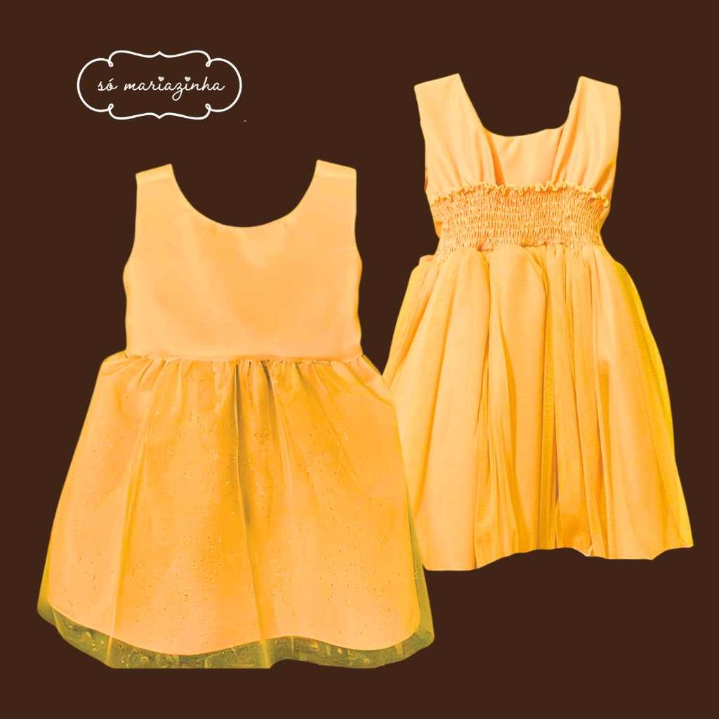 Vestido midi P a G Infantil Amarelo Escuro Brilho Rescem nascidos RN REF4210
