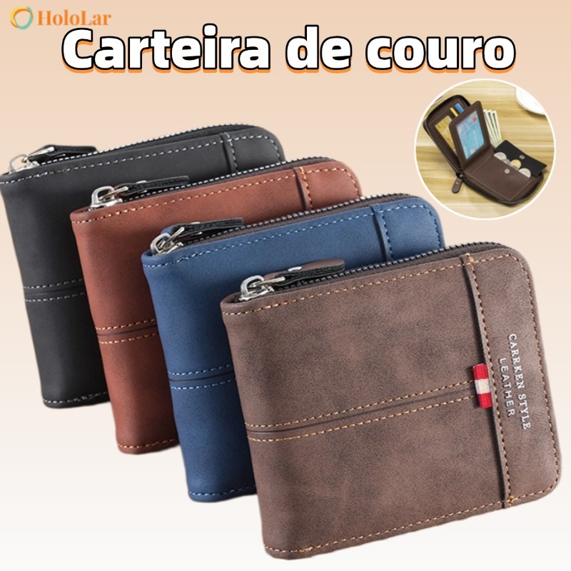 Carteira Masculina De PU Zíper Porta Cartão Moeda Preta Marrom Azul Presentes para Homens-HL