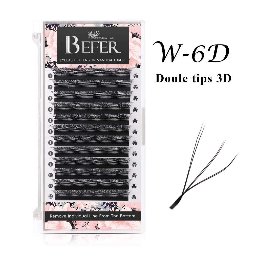 Befer Beauty Double Tips 3D W Extensão De Pestanas C/D Natural Fake Lashes Premade Volume Russas