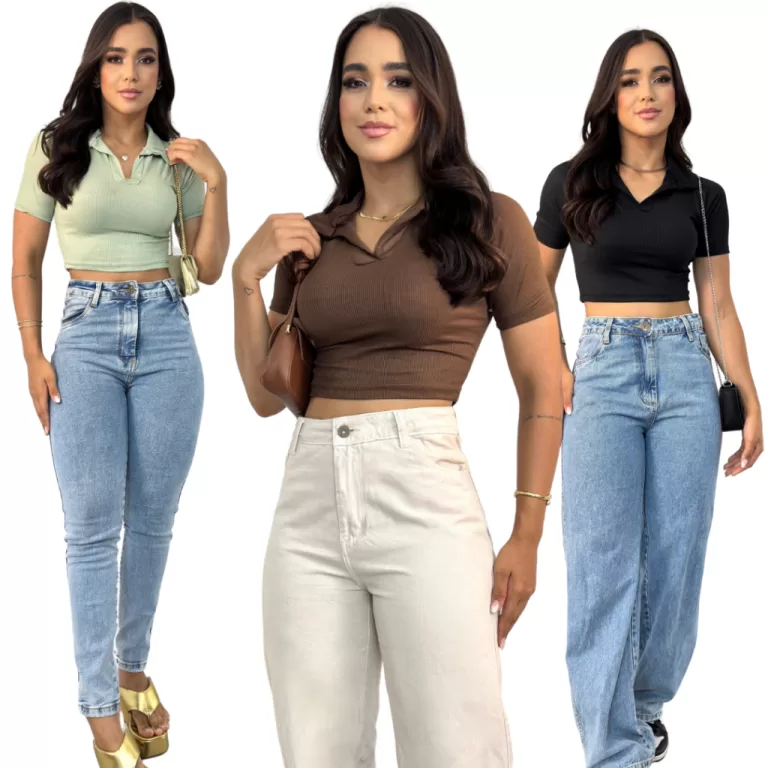Kit 3 Cropped Gola Polo Ribana canelada