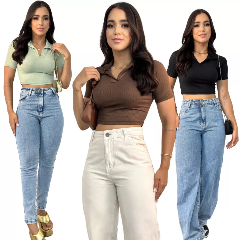 Kit 3 Cropped Gola Polo Ribana canelada