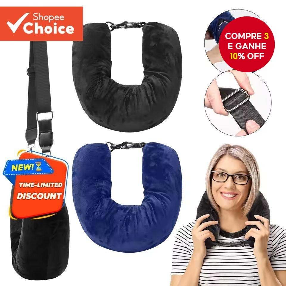 Almofada De Pescoço Portátil Preenchível  Viagem De Veludo Ajustável Para Carro , Trem , Conforto De
