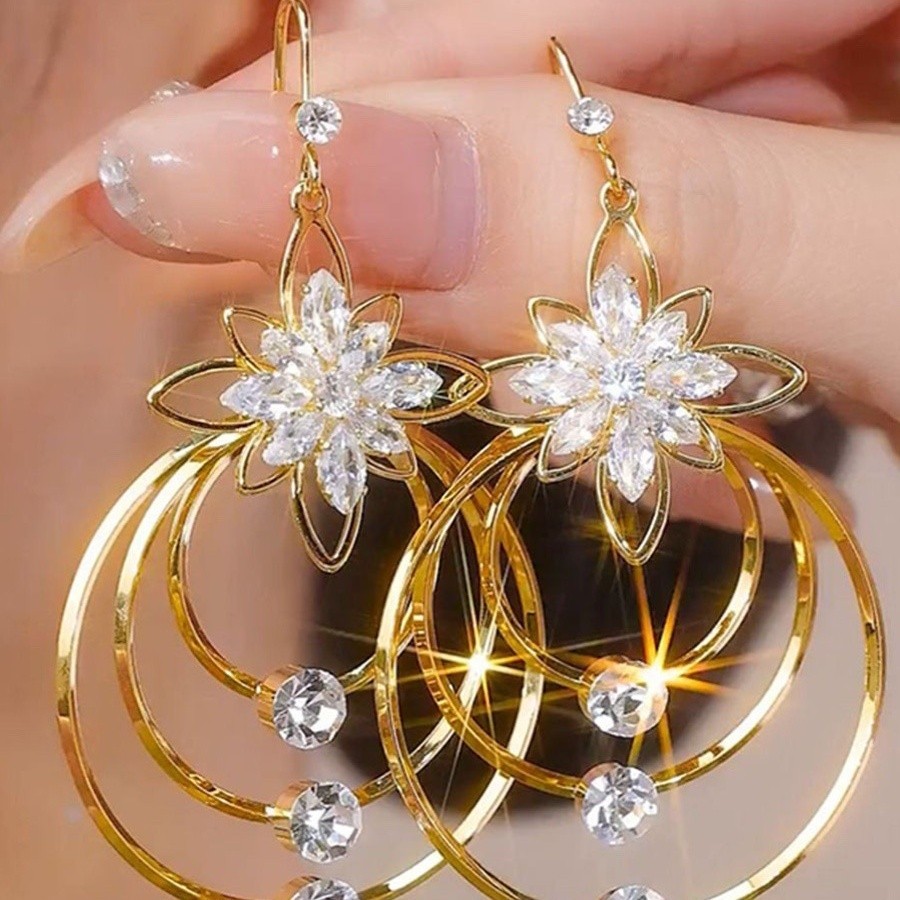 Nicho zircão flor brincos de argola feminino ouro 925 prata brincos de cristal interligados