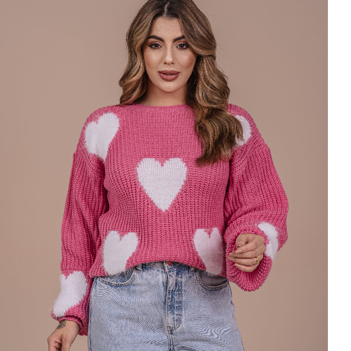 Blusinha Preta Coração Pelinho Feminina Tricô L