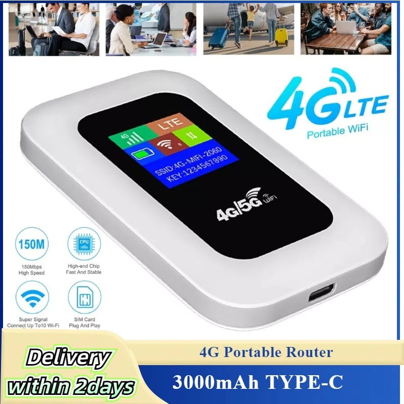 Roteador WiFi Móvel 4G LTE – 150Mbps, Bateria 2100mAh, Slot para Cartão SIM, Ideal para Viagens, Car