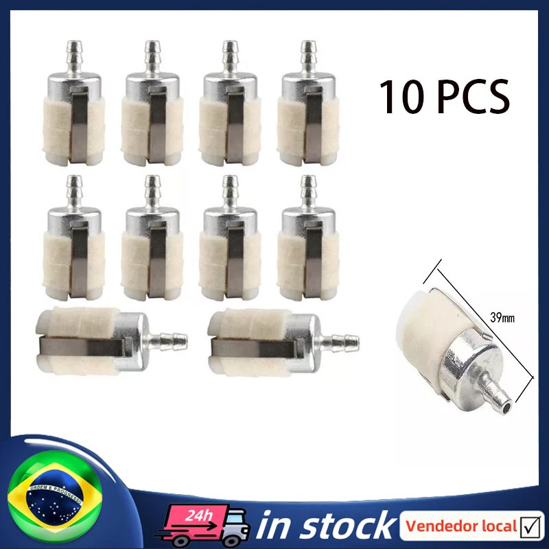 [BR Em Estoque] Kit 10 Filtro De Combustível Metal Feltro Roçadeira Motosserra