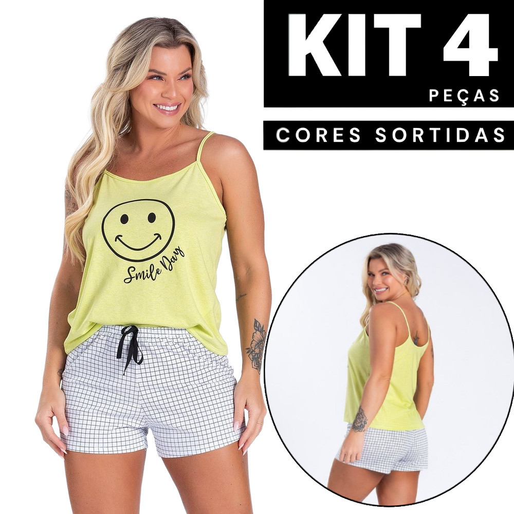Kit 4 Baby Doll Pijama Feminino Estampado Roupa de Dormir Confortável Tecido Leve Revenda Barato