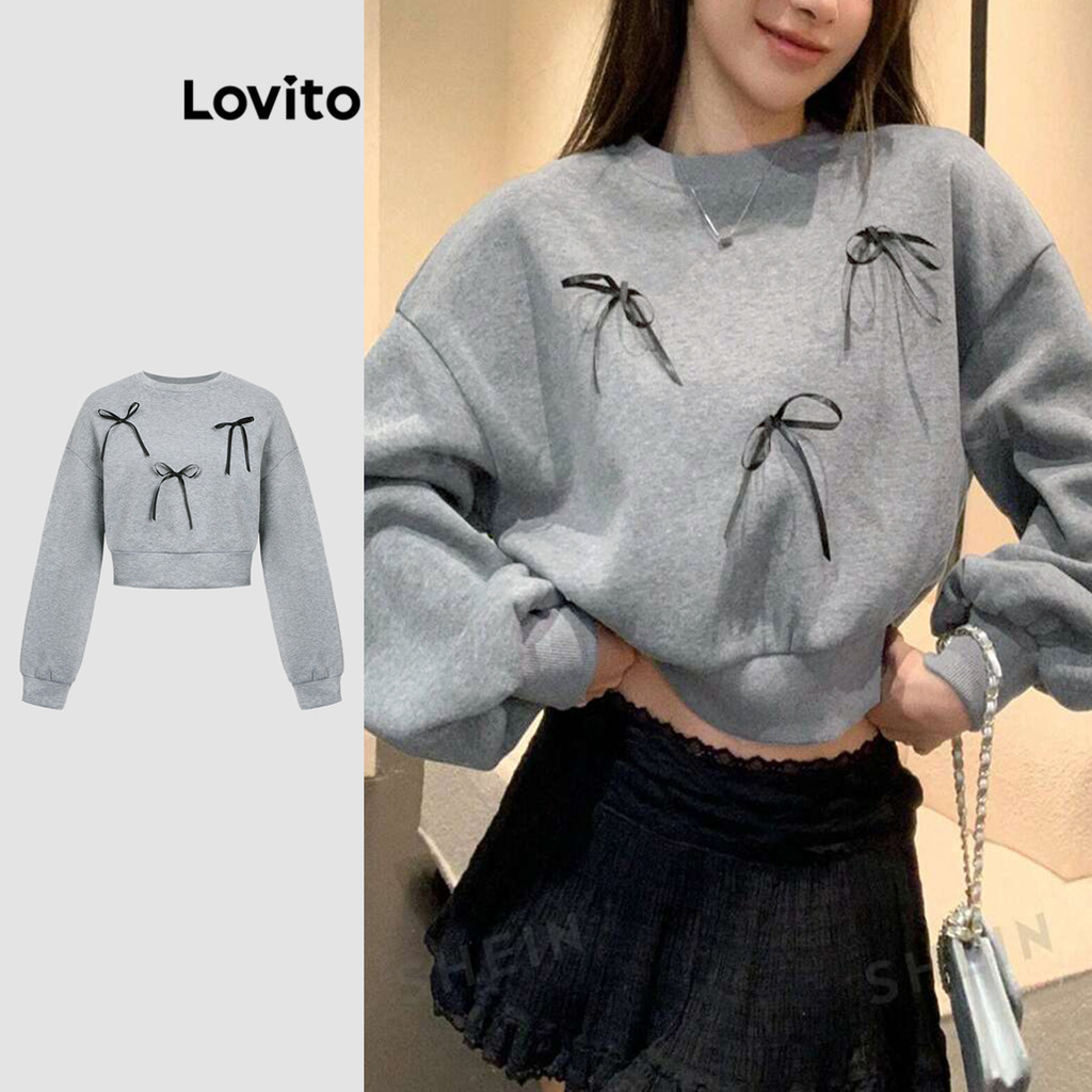 Lovito Moletom casual simples com ombros descobertos para mulheres L114AD695
