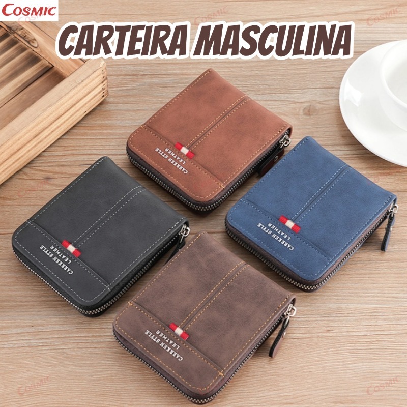 Novo Estilo Carteira de Couro Multifuncional com Zíper e Porta-Cartões de Identidade Carteiras Mascu