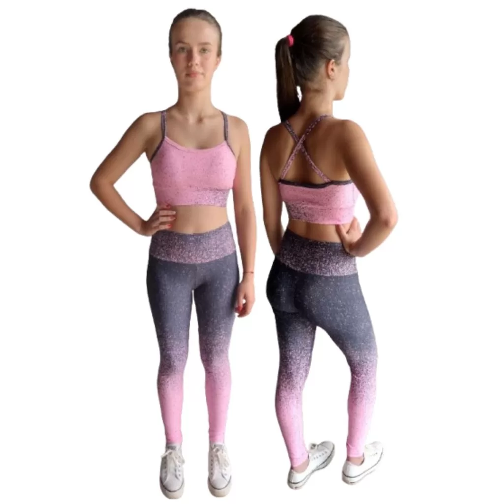 Conjunto Feminino Legging Cintura Alta + Top com Bojo Removível Degradê