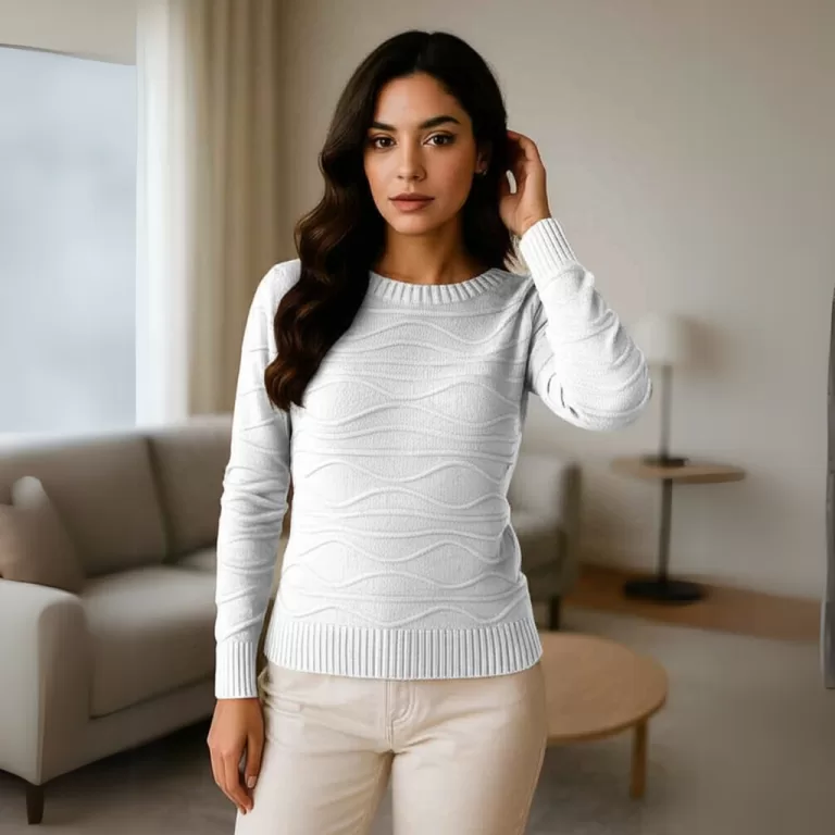 Blusa Tricot Feminina Textura Ondas Manga Longa Ca