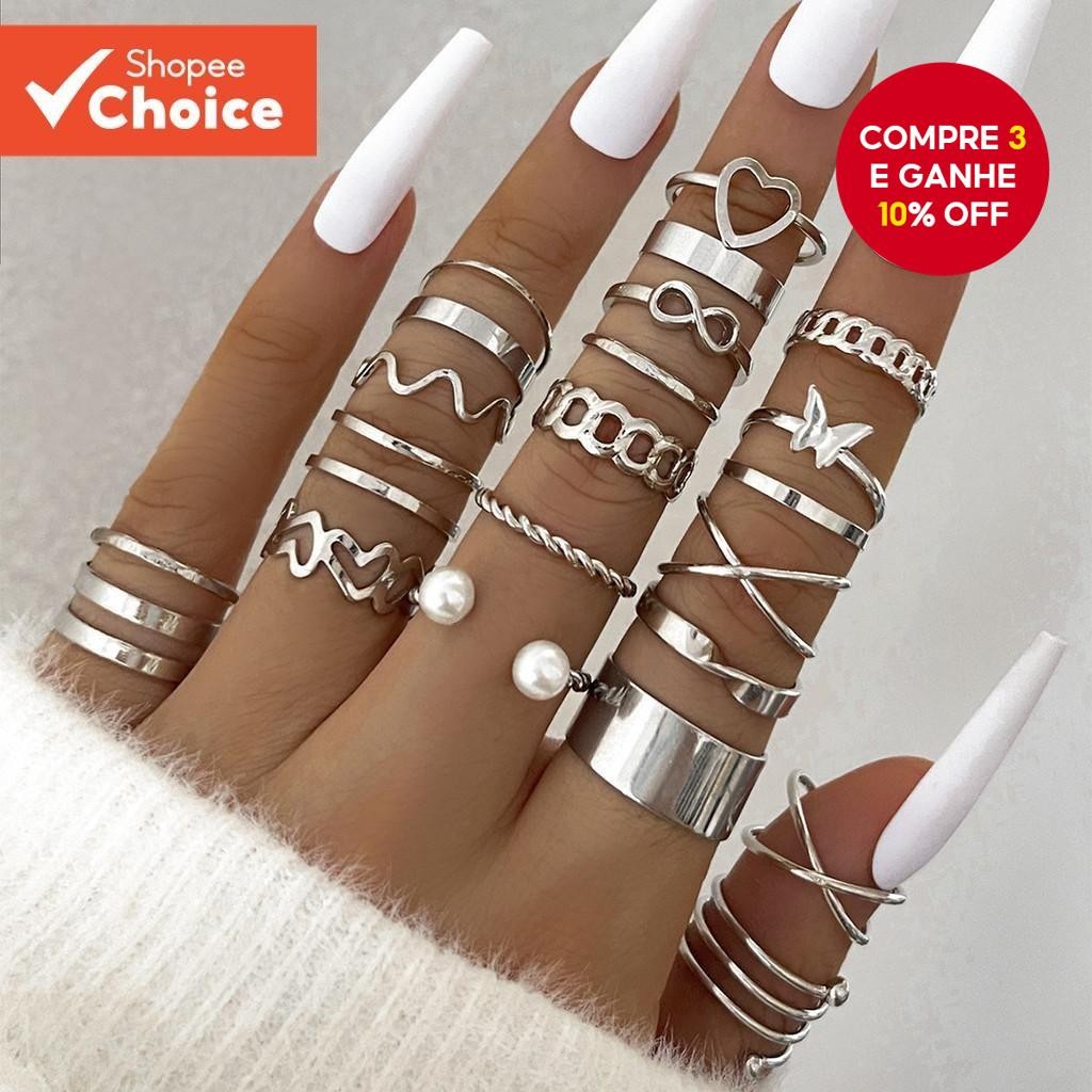 Conjunto De Anel De Prata Dourado Vintage De 22 Peças Para Mulheres Empilháveis Joias Da Moda Presen