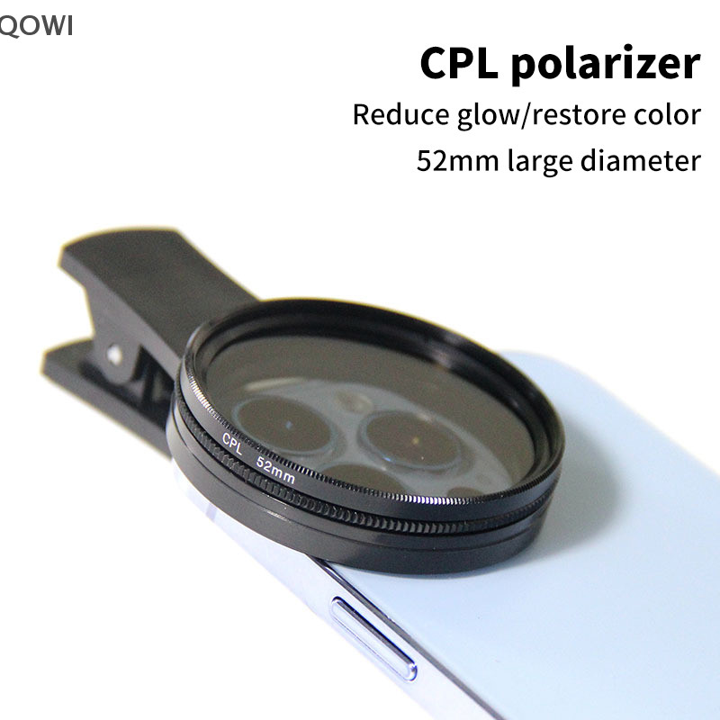 qo 37MM/52MM Filtro CPL Câmera Circular Preto Acessórios Universal Com Clipe Portátil Telefone Polar