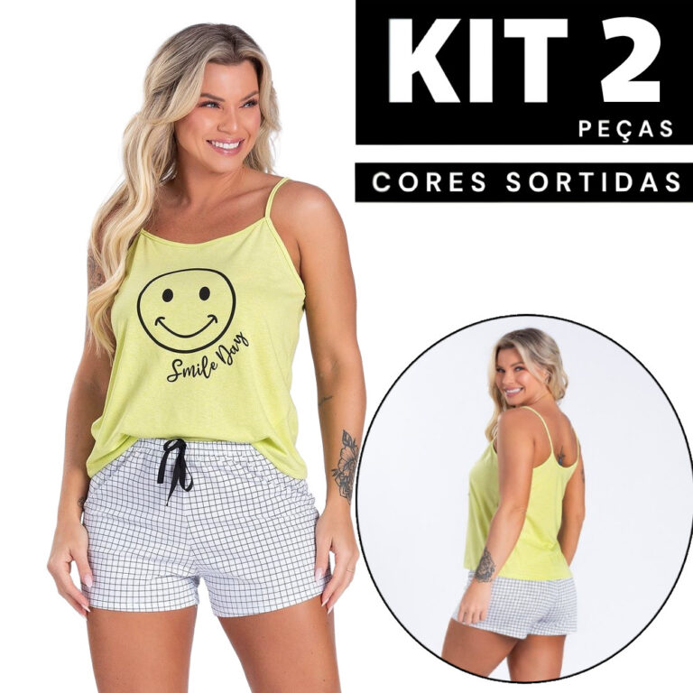 Kit 2/1 Baby Doll Pijama Feminino Estampado Roupa 