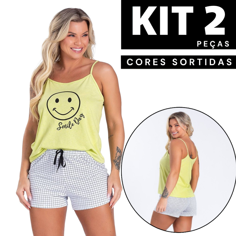 Kit 2/1 Baby Doll Pijama Feminino Estampado Roupa de Dormir Confortável Tecido Leve Revenda Edumara