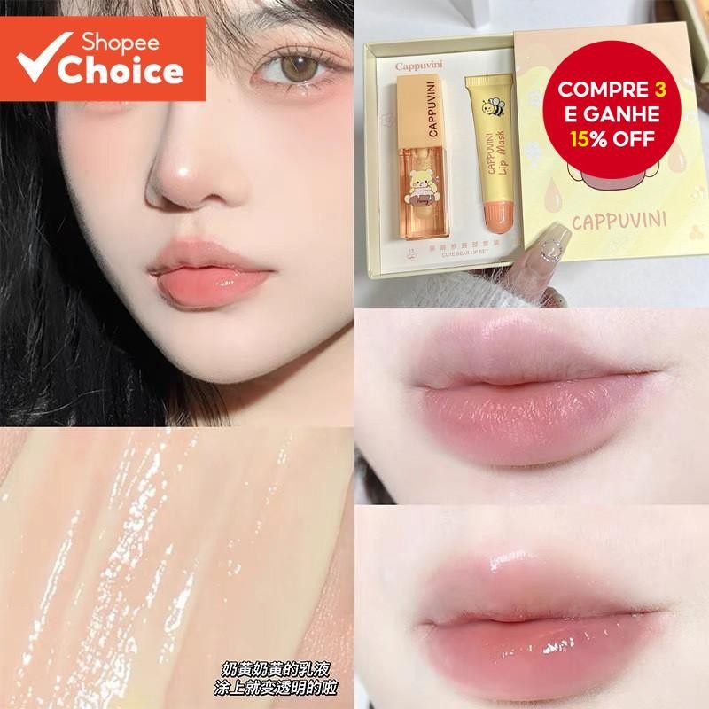Cappuvini Honey Lip Care Set Hidratante E Máscara Para Os Lábios Dessalinizante Dorminhoco