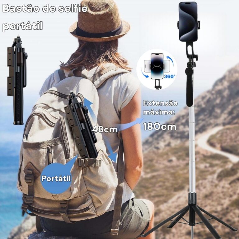 Bastão Pau de selfie Tripé Retrátil Com Luz LED