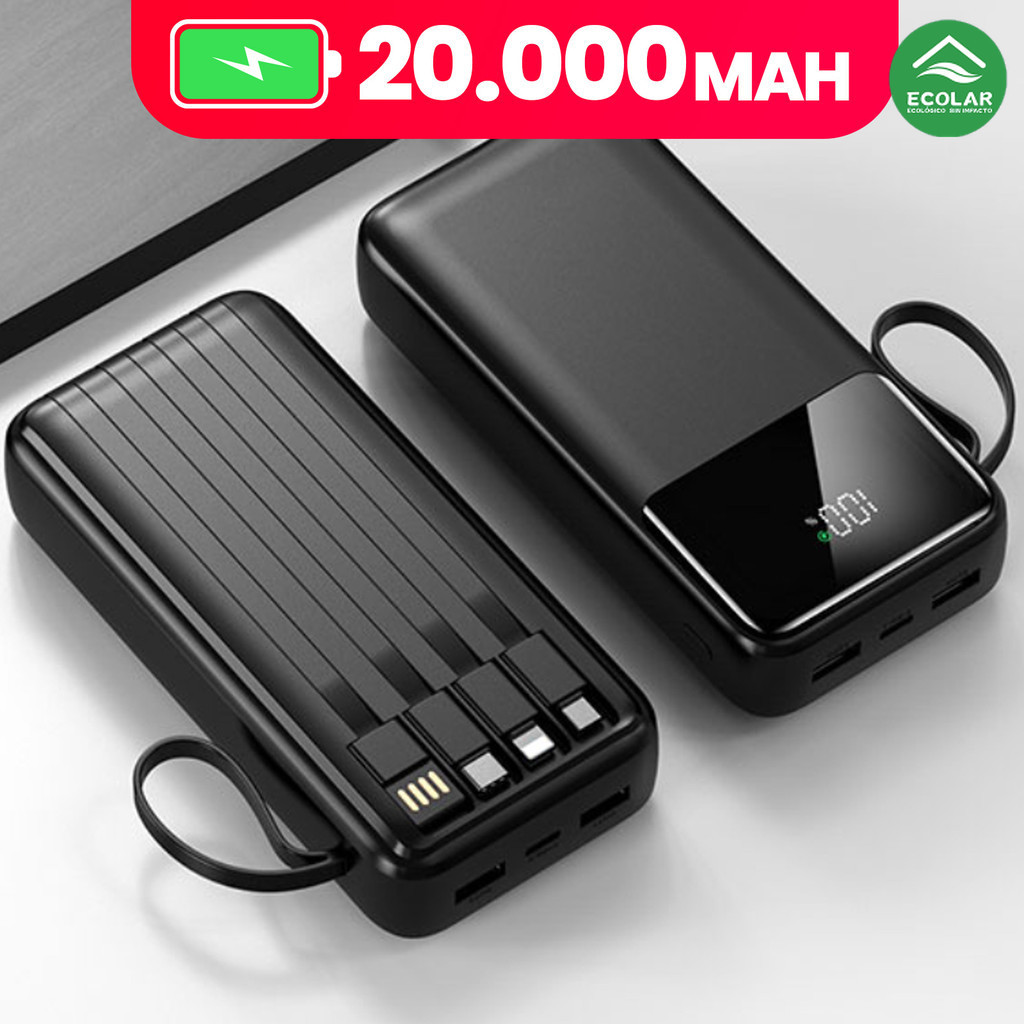 Com 4 portas USB, Carregador Portátil, Power Bank de Carregamento Ultra Rápido de 20000 mAH e Visor